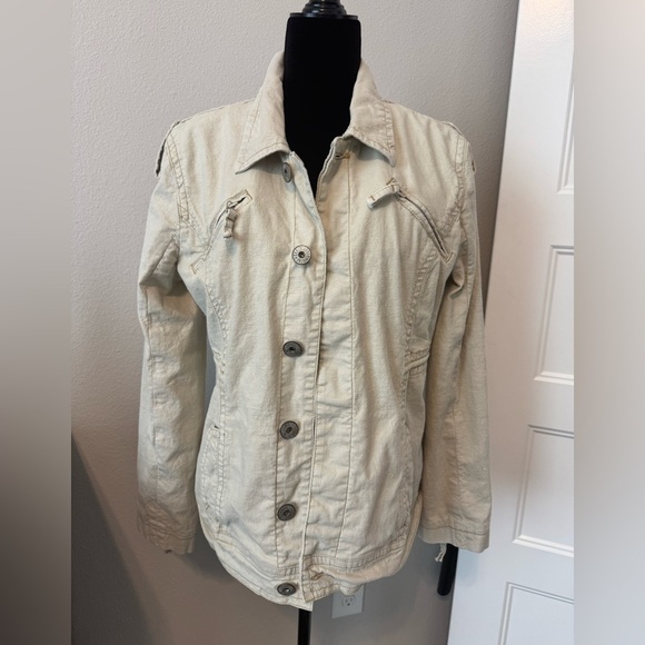 Christopher Blue Linen Blend Jacket in Khaki 
Size Large - Picture 1 of 10